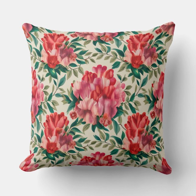 Elegant Floral Pattern with Red and Pink Flowers  Cushion (Front)