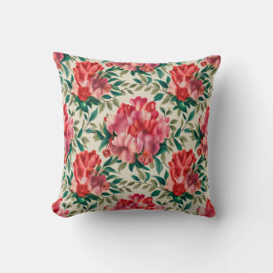 Elegant Floral Pattern with Red and Pink Flowers  Cushion