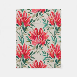 Elegant Floral Pattern with Red and Pink Flowers Fleece Blanket