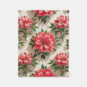 Elegant Floral Pattern with Red and Pink Flowers  Fleece Blanket