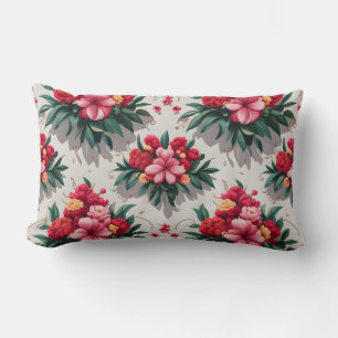 Elegant Floral Pattern with Red and Pink Flowers  Lumbar Cushion