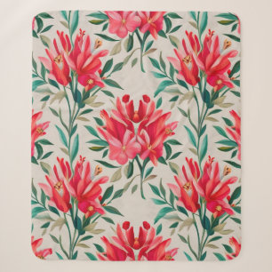 Elegant Floral Pattern with Red and Pink Flowers Sherpa Blanket