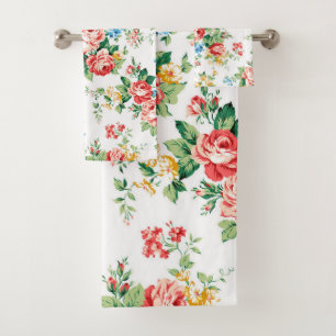 Elegant Floral Pattern with Rose Design Element Bath Towel Set