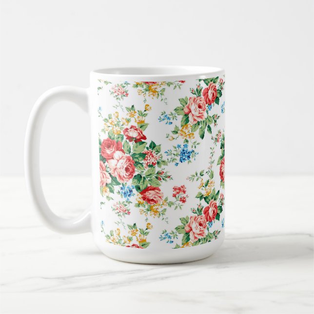 Elegant Floral Pattern with Rose Design Element Coffee Mug (Left)