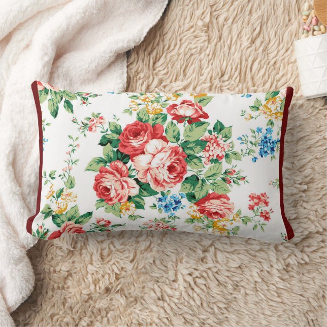 Elegant Floral Pattern with Rose Design Element Lumbar Cushion (Blanket)