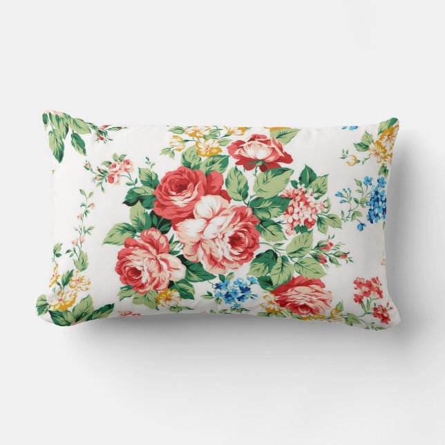 Elegant Floral Pattern with Rose Design Element Lumbar Cushion (Front)