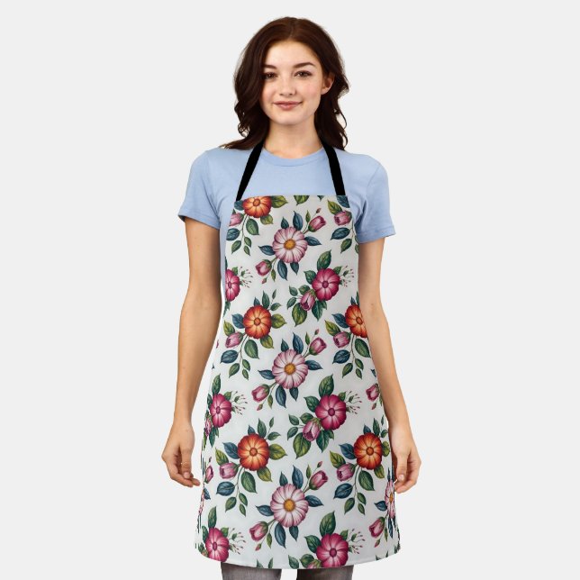 Elegant Floral Pattern with Roses and Daisies Apron (Worn)