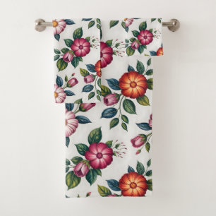 Elegant Floral Pattern with Roses and Daisies Bath Towel Set