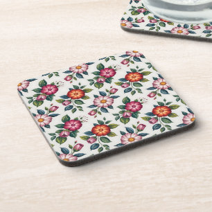 Elegant Floral Pattern with Roses and Daisies Coaster