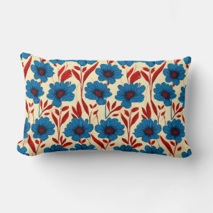 Elegant Floral Pattern with Vibrant Blue Blossoms Lumbar Cushion