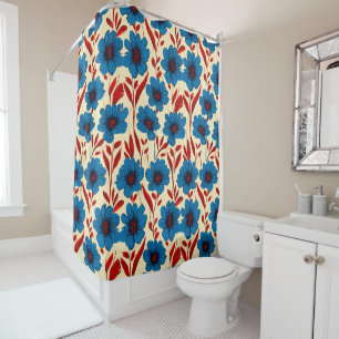 Elegant Floral Pattern with Vibrant Blue Blossoms Shower Curtain