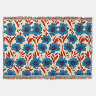Elegant Floral Pattern with Vibrant Blue Blossoms Throw Blanket