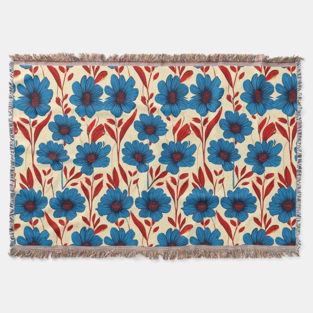 Elegant Floral Pattern with Vibrant Blue Blossoms Throw Blanket (Front)