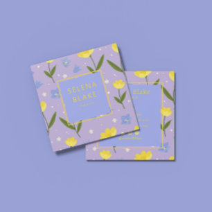 Elegant Floral pattern – Yellow & Blue Flowers, Square Business Card