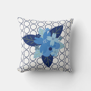 Elegant Floral Patterned Blue Monochromatic Design Cushion