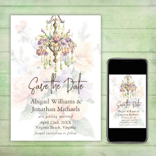 Elegant Floral Peach, Purple, Sage Green Wedding Save The Date