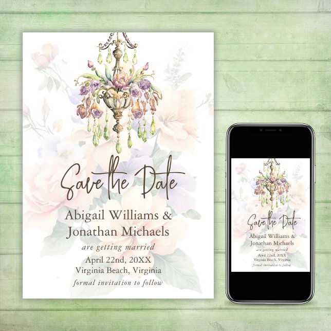 Elegant Floral Peach, Purple, Sage Green Wedding Save The Date (Creator Uploaded)