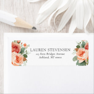 Elegant Floral Peach Rose Fall Wedding Return Address Label