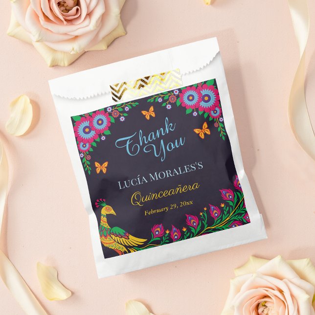Elegant Floral Peacock Folk Art Fiesta Quinceanera Favour Bag (Creator Uploaded)