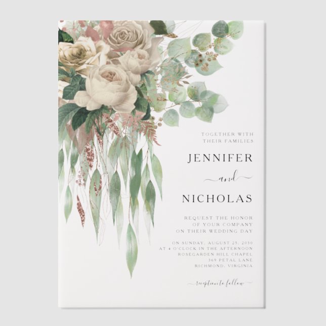 Elegant Floral Peonies Wedding Vellum Invitations (Front)