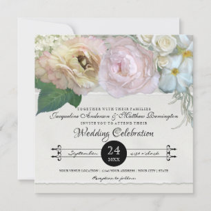 Elegant Floral Peony Hydrangea Rose Flower Wedding Invitation