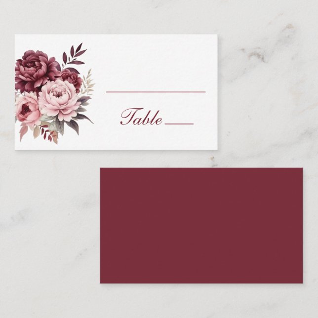Elegant Floral Peony Watercolor Flowers Wedding Place Card (Front/Back)