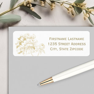 Elegant Floral Peony Wedding Gold Return Address Label