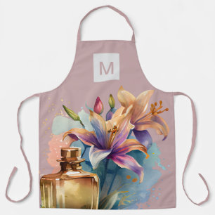 Elegant Floral Perfume Bottle Dusty Rose Kitchen  Apron
