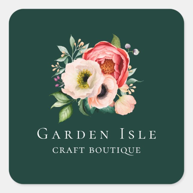 Elegant Floral Persoanlized Square Sticker (Front)