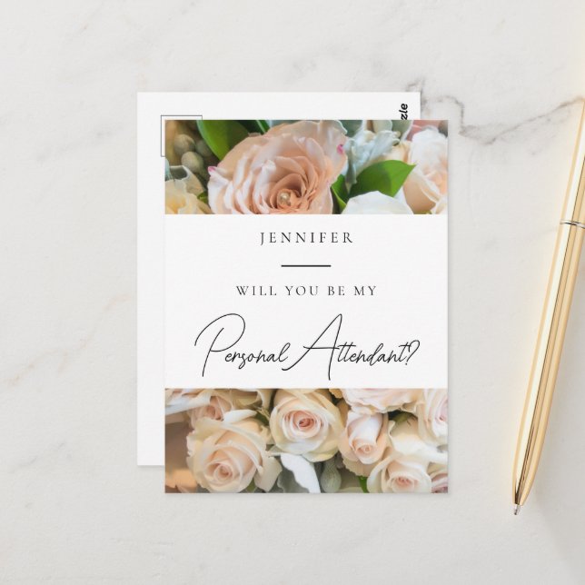 Elegant floral Personal Attendant Proposal Postcard (Front/Back In Situ)