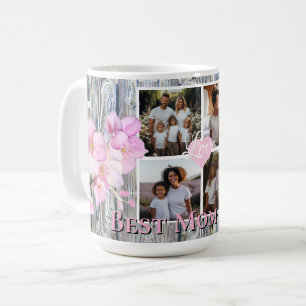 Elegant floral Personalised 4 photo Best Mum  Coffee Mug