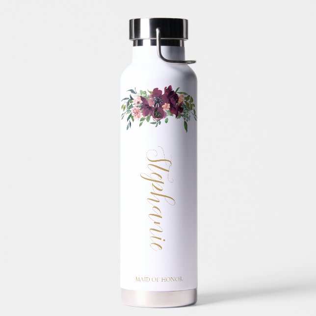 Elegant Floral Personalised Bridesmaid Proposal Water Bottle (Left)
