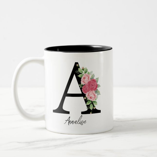 Elegant Floral Personalised Monogram Coffee Mug A (Left)