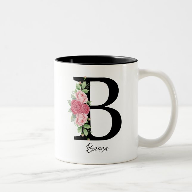 Elegant Floral Personalised Monogram Coffee Mug B (Right)