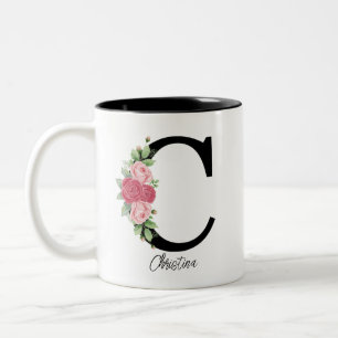 Elegant Floral Personalised Monogram Coffee Mug C