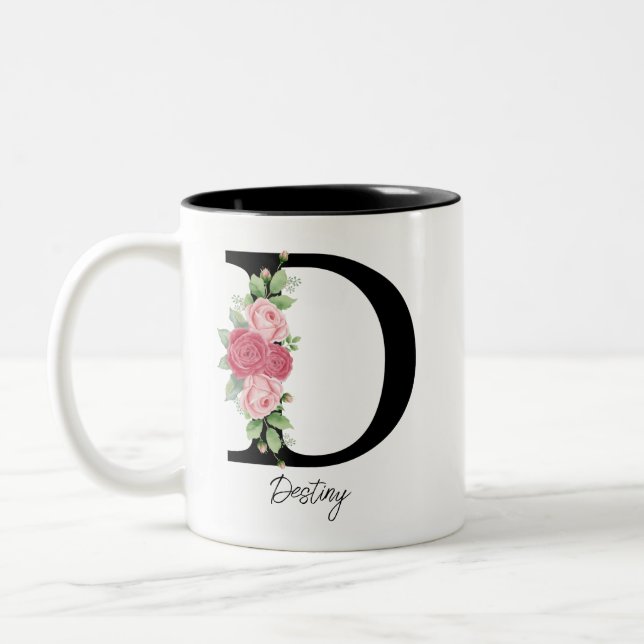 Elegant Floral Personalised Monogram Coffee Mug D (Left)