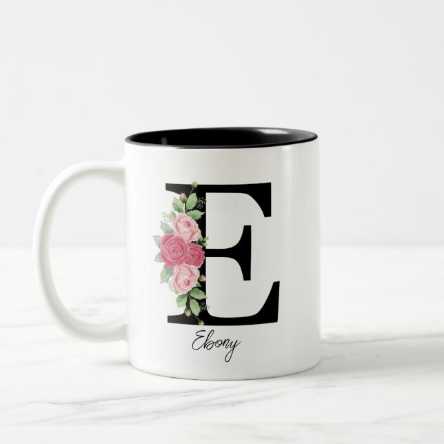 Elegant Floral Personalised Monogram Coffee Mug E (Left)