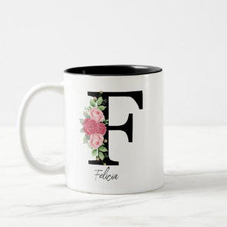 Elegant Floral Personalised Monogram Coffee Mug F