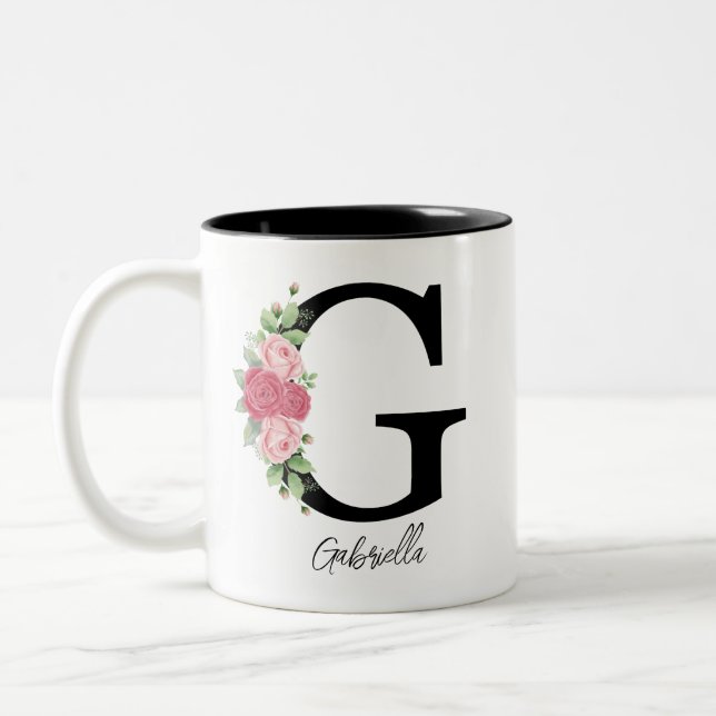 Elegant Floral Personalised Monogram Coffee Mug G (Left)