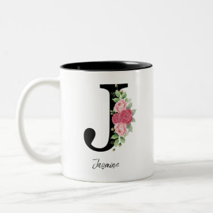 Elegant Floral Personalised Monogram Coffee Mug J