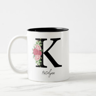 Elegant Floral Personalised Monogram Coffee Mug K