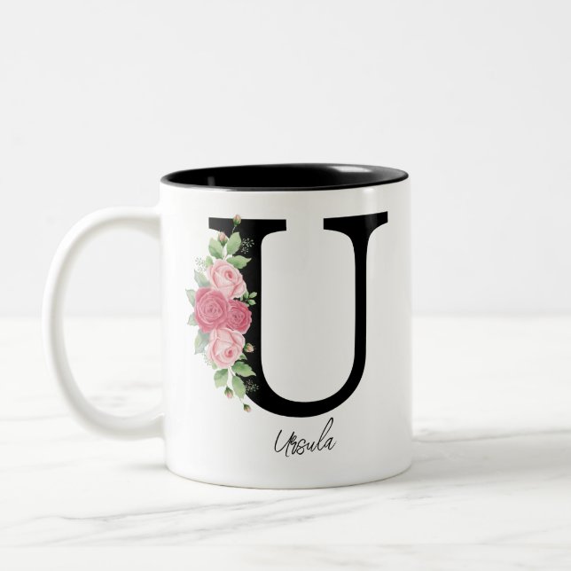 Elegant Floral Personalised Monogram Coffee Mug U (Left)