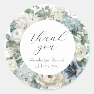 Elegant Floral Personalised “Thank You” Wedding Classic Round Sticker