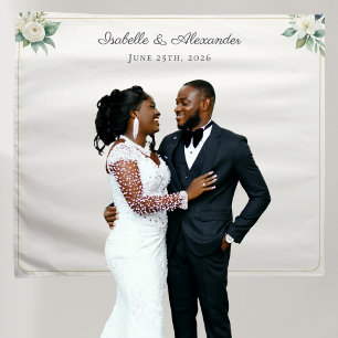 Elegant Floral Personalised Wedding Backdrop Tapestry