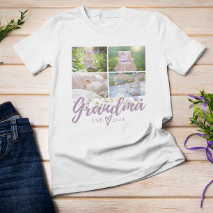 Elegant Floral Personalized Grandma Photo T-Shirt