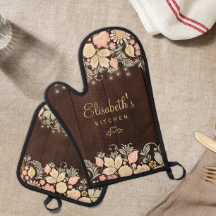 Elegant floral personalized oven mitt & pot holder set
