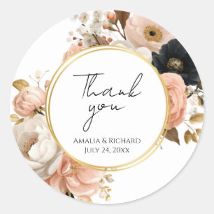 Elegant Floral Personalized “Thank You” Wedding Classic Round Sticker