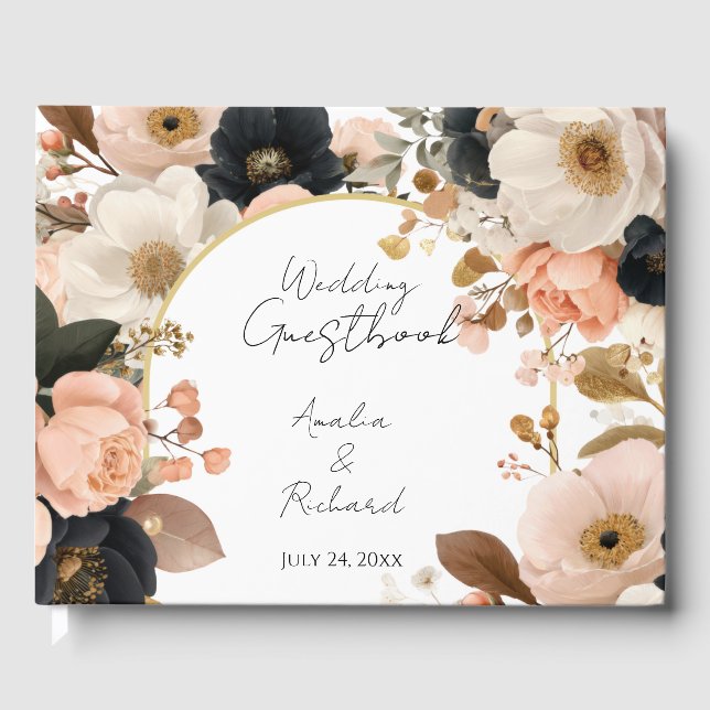 Elegant Floral Personalized Wedding Guestbook (Front)