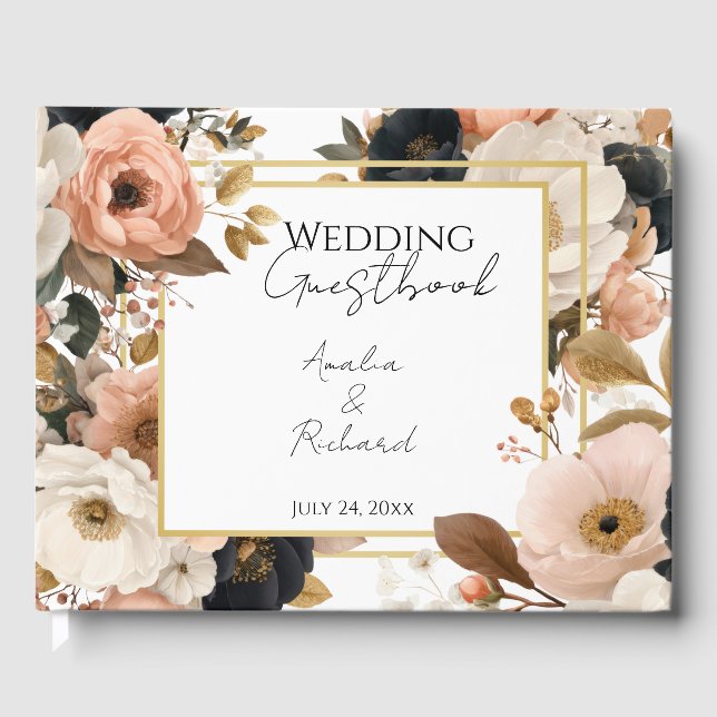 Elegant Floral Personalized Wedding Guestbook (Front)