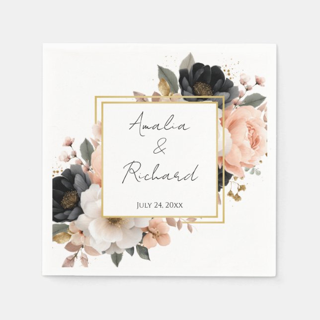 Elegant Floral Personalized Wedding Napkins (Front)